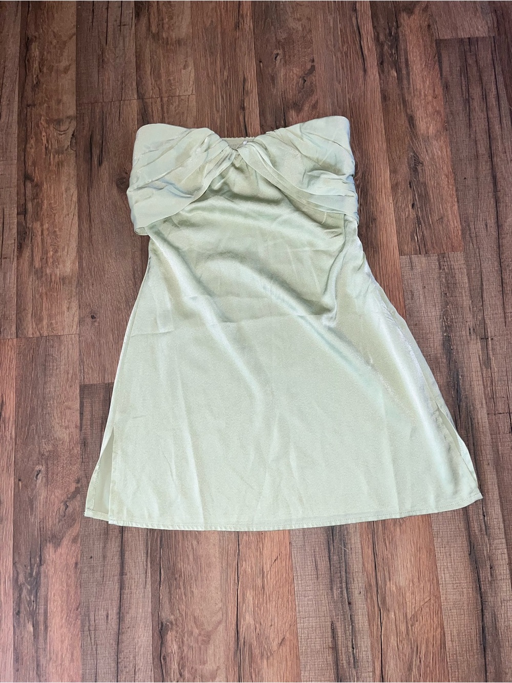 Strapless Twist-Front Mini Dress in Light Green